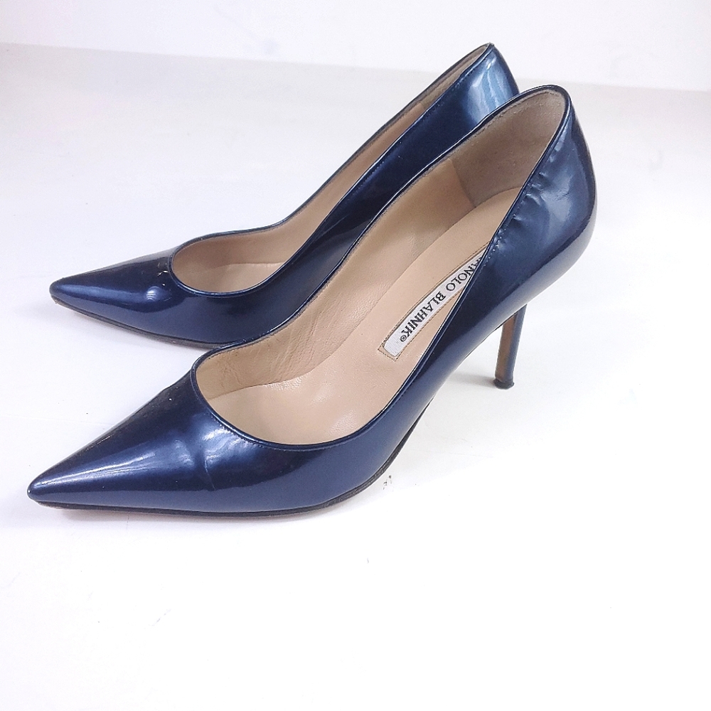 Manolo Blahnik Blue Patent Leather Heels